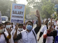 Nurse Rally in Kolkata, India, 22 November, 2021. Nurse agitation against better salary structure, equal salary pay, to stand with Nurses du...