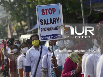 Nurse Rally in Kolkata, India, 22 November, 2021. Nurse agitation against better salary structure, equal salary pay, to stand with Nurses du...
