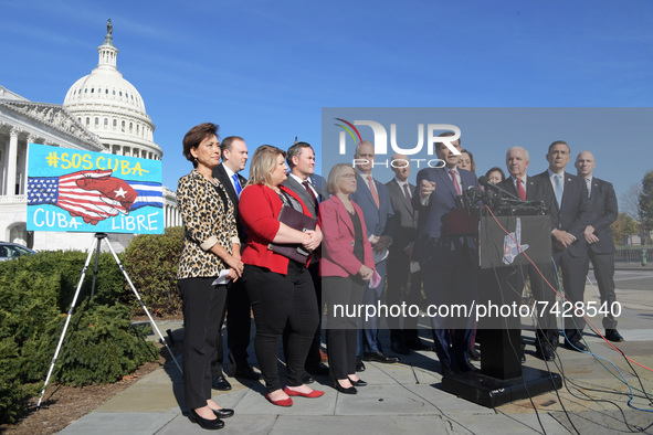Senator Marco Rubio(R-FL) alongside House Republican members hold a press conference about November 15 Cuba protests today on November 16, 2...