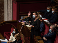 Mathilde Panot, deputy of La France Insoumise, during the session of questions to the government at the National Assembly, in Paris, on 23 N...