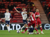 Preston's Jordan Storey battles for possession with Middlesbrough's Lee Peltier  during the Sky Bet Championship match between Middlesbrough...