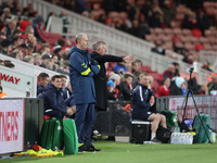 Middlesbrough manager Chris Wilder and  assistant manager Alan Knill (l) during the Sky Bet Championship match between Middlesbrough and Pre...