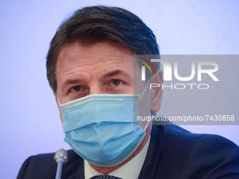 Giuseppe Conte during the News Press conference of the 5 Star Movement on shared renewable energy on November 23, 2021 at the Palazzo dei Gr...