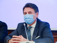 Giuseppe Conte during the News Press conference of the 5 Star Movement on shared renewable energy on November 23, 2021 at the Palazzo dei Gr...