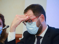 Stefano Patuanelli during the News Press conference of the 5 Star Movement on shared renewable energy on November 23, 2021 at the Palazzo de...
