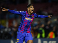 04 Ronald Araujo of FC Barcelona celebrates a goal canceled by the referee during the Group E - UEFA Champions League match between FC Barce...