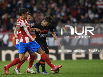Brahim Diaz of Milan in action during the UEFA Champions League group B match between Atletico Madrid and AC Milan at Wanda Metropolitano on...