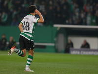 Pedro Gonçalves midfielder of Sporting CP celebrates after scoring a goal during the UEFA Champions League Group C match between Sporting CP...