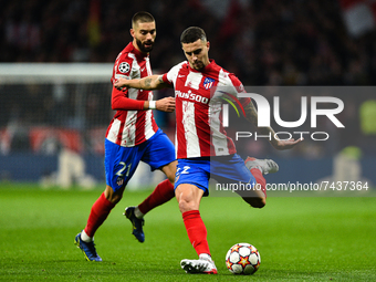 Mario Hermoso and Yannick Carrasco during UEFA Champions League match between Atletico de Madrid and AC Milan at Wanda Metropolitano on Nove...