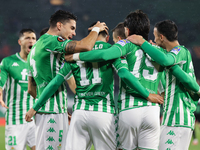 Players of Real Betis celebrate a goal during the UEFA Europa League Group G stage match between Real Betis and Ferencvrosi TC at Benito Vil...