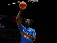 Mouhamet Diouf of Italy in action during the warm-up ahead of the FIBA Basketball World Cup 2023 Qualifying Tournament match between Russia...