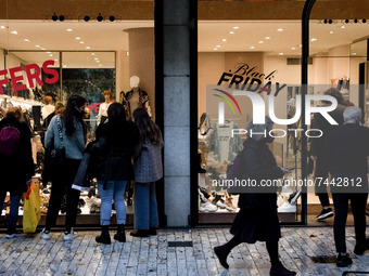 People went to shop during Black Friday sales discounts in the center of Athens, Greece on November 26, 2021. (