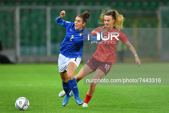 Italy's defender Valentina Bergamaschi compete for the ball with Switzerland's midfielder Riola Xhemaili during the FIFA World Cup Women'...