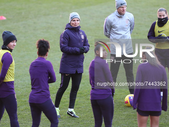 SARINA
WIEGMAN the England manager during the England Women's training session at the Stadium Of Light, Sunderland on Friday 26th November 2...