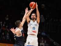 Raphael Gaspardo (C) of Italy shoots the ball during the FIBA Basketball World Cup 2023 Qualifying Tournament match between Russia and Italy...