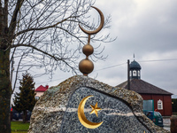 The star and crescent symbols are seen on a commemoration stone near the Mosque in Bohoniki, Poland Bohoniki, Poland on November 21, 2021....