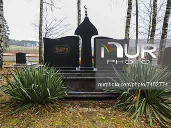 Graves at Tatar Muslim cemetery in Bohoniki, Poland Bohoniki, Poland on November 21, 2021. I is the largest existing Muslim cemetery in Pola...