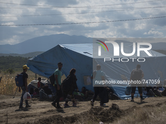 Migrants are arriving at  the new refugee camp at the Macedonian-Greek border, August 23 2015, near the town of Gevgelija. Macedonia officia...