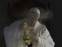 Pope Francis leads a holy mass at GSP stadium in Nicosia, Cyprus, Friday, Dec. 3, 2021. Francis is on a five-day trip to Cyprus and Greece b...