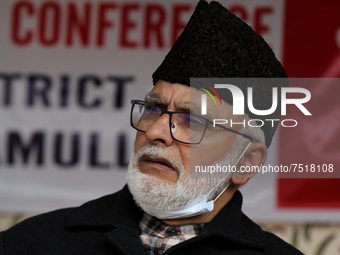 Ali Mohammad Sagar of NC National Conference take part in Omar Abdullah's rally in Baramulla, Jammu and Kashmir, India on 11 December 2021....
