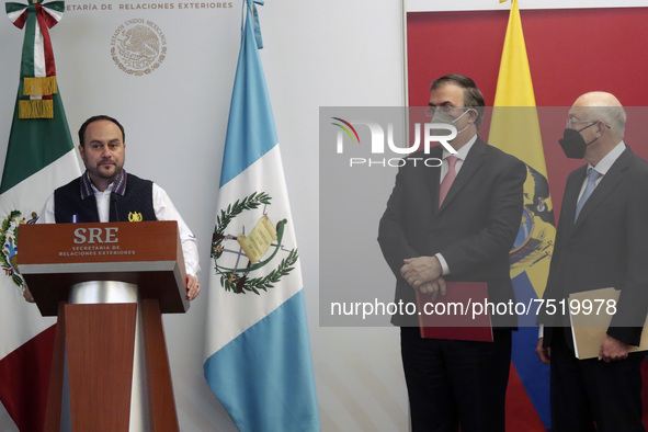Guatemala's Foreign Minister, Pedro Brolo speaks accompanied by Mexican Foreign Affairs Minister Marcelo Ebrard and U.S. Foreign Minister in...