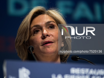 Valerie Pecresse, official candidate of the Les Republicains party, during the right-wing meeting at the Maison de la Mutualité, in Paris, 1...