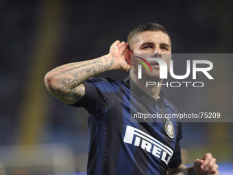 Mauro Icardi (Inter) after the goal during the Serie Amatch between Inter vs Bologna, on April 05, 2014. (