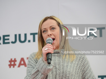 Giorgia Meloni, politician during the News “Atreju”, demonstration organized by "Fratelli d'Italia" party on December 11, 2021 a...