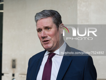 LONDON, UNITED KINGDOM - DECEMBER 12, 2021: Labour Party leader Sir Keir Starmer speaks to the media outside the BBC Broadcasting House in c...