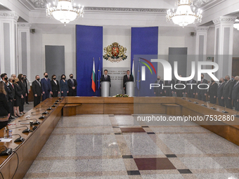 New and old ministers of Bulgarian government meet on an official ceremony in Council of Ministers building in Sofia, Bulgaria on 13 Decembe...