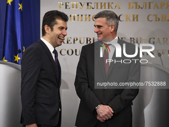 Bulgaria's new Prime Minister and leader of We Continue the Change (PP) party Kiril Petkov  and old Prime minister Stefan Yanev  in Council...