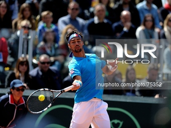Fabio Fognini of Italy during his straight sets victory against Andy Murray of Great Britain during day three of the Davis Cup World Group Q...