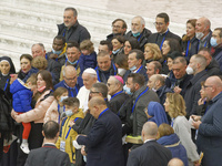 Pope Francis, meets group of fisherman and family from Mazzara del vallo  at the end of his weekly general audience in the Paul VI Hall, at...