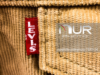 Levi's logo is seen on a cloth at the store in Krakow, Poland on December 30, 2021. (
