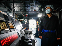 A navy soldier is seen inside a bridge on a Taiwanese military corvette during a Navy Drill for Preparedness Enhancement ahead of the Chines...