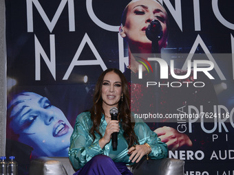 Spanish singer, Monica Naranjo, gestures while speak during a press conference, to promote her ‘Pure Minage, Piano and Voice’ tour at W Hote...
