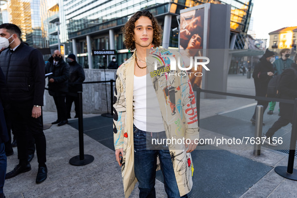 Tommaso Donadoni attends the Dsquared2 Fashion Show during the Milan Men's Fashion Week - Fall/Winter 2022/2023 on January 14, 2022 in Milan...