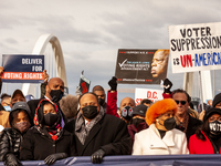 The DC Peace Walk for voting rights crosses Frederick Douglass Memoria Bridge on Martin Luther King Jr. Day.  Martin Luther King III, Arndre...