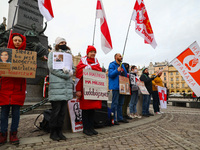 People demonstrate solidarity with Belarusian political prisoners and against Alexander Lukashenko's dictatorship during a picket at the Mai...