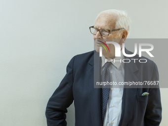The fashion designer Pierre Cardin attends a conference at the French Institute of Madrid under the title 'The stage production of Pierre Ca...