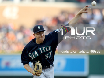 Seattle Mariners starting pitcher Mike Montgomery delivers a pitch in the first inning of a baseball game against the Detroit Tigers in Detr...
