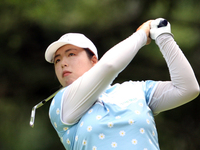 Shanshan Feng of Guangzhou, China follows her shot at the 6th tee during the third round of the Marathon LPGA Classic golf tournament at Hig...