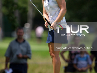 Austin Ernst of Greenville, South Carolina follows her putt on the 5th hole during the third round of the Marathon LPGA Classic golf tournam...