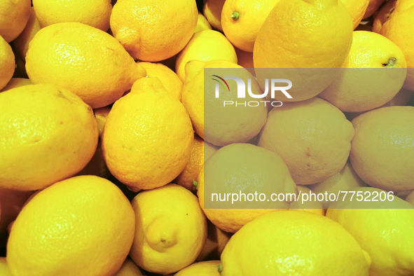 Lemons in supermarket in Krakow, Poland on February 9, 2022.  