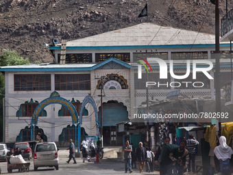 Busy street the town of Kargil in Ladakh, Jammu and Kashmir, India. The town is the site of the infamous 1999  Kargil War when the area saw...