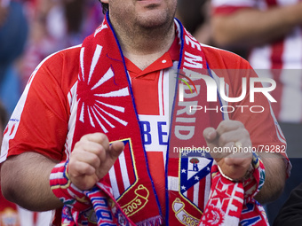 UEFA Champions League quarter final second leg soccer match between Atletico Madrid and FC Barcelona at the Vicente Calderon stadium in Madr...