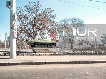 Tanks displayed as monuments in Transnistria. On 2 April, 2022, Transnistria Moldova. (