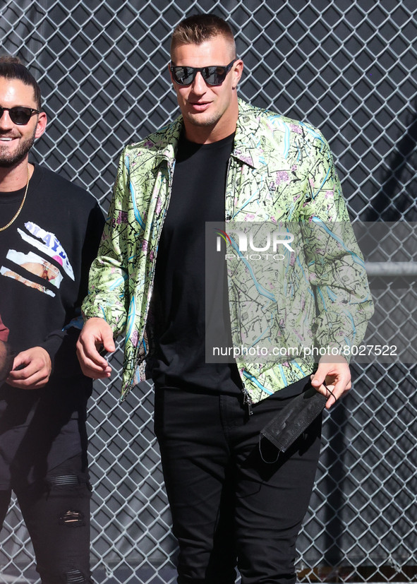 Football tight end Rob Gronkowski seen arriving at ABC's 'Jimmy Kimmel Live!' on April 6, 2022 in Hollywood, Los Angeles, California, United...