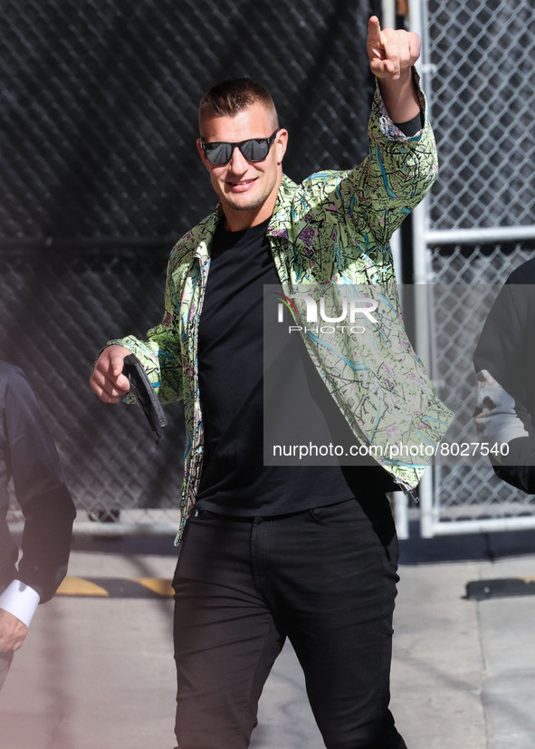 Football tight end Rob Gronkowski seen arriving at ABC's 'Jimmy Kimmel Live!' on April 6, 2022 in Hollywood, Los Angeles, California, United...