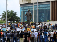 Sri Lankans protest demanding president Gotabaya Rajapaksa and the government to step down besides the official president's office at Colomb...